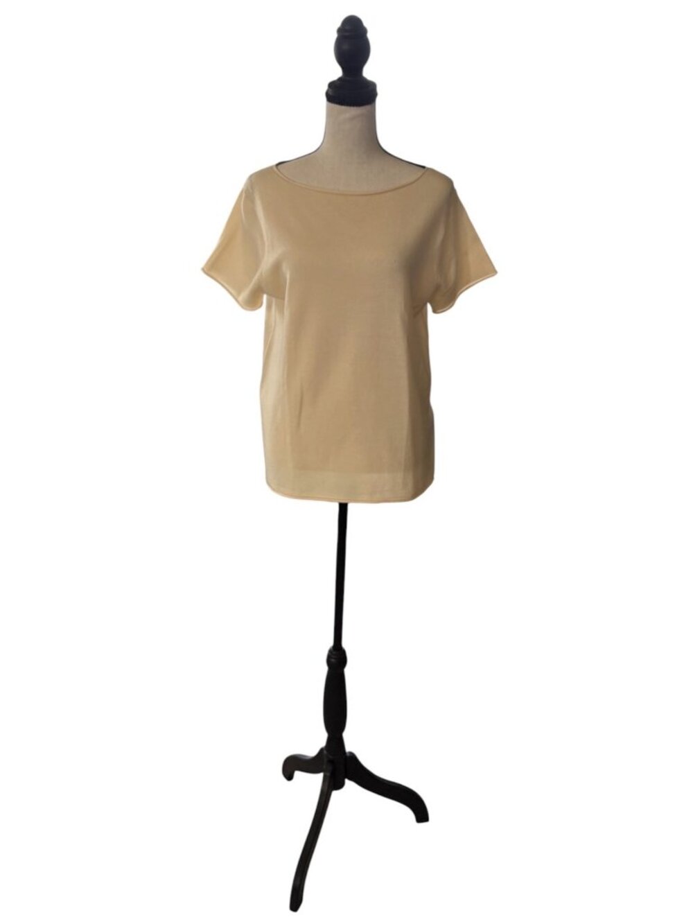 Eileen Fisher Merino Wool Cream Short Sleeve Sweater Capsule Wardrobe Size M